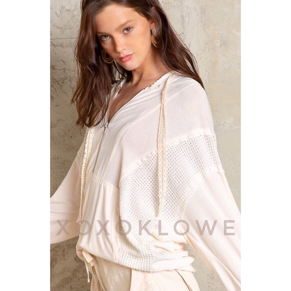 POL Cream Hoodie Pullover Half Zip Oversized Fit - Picture 4 of 11